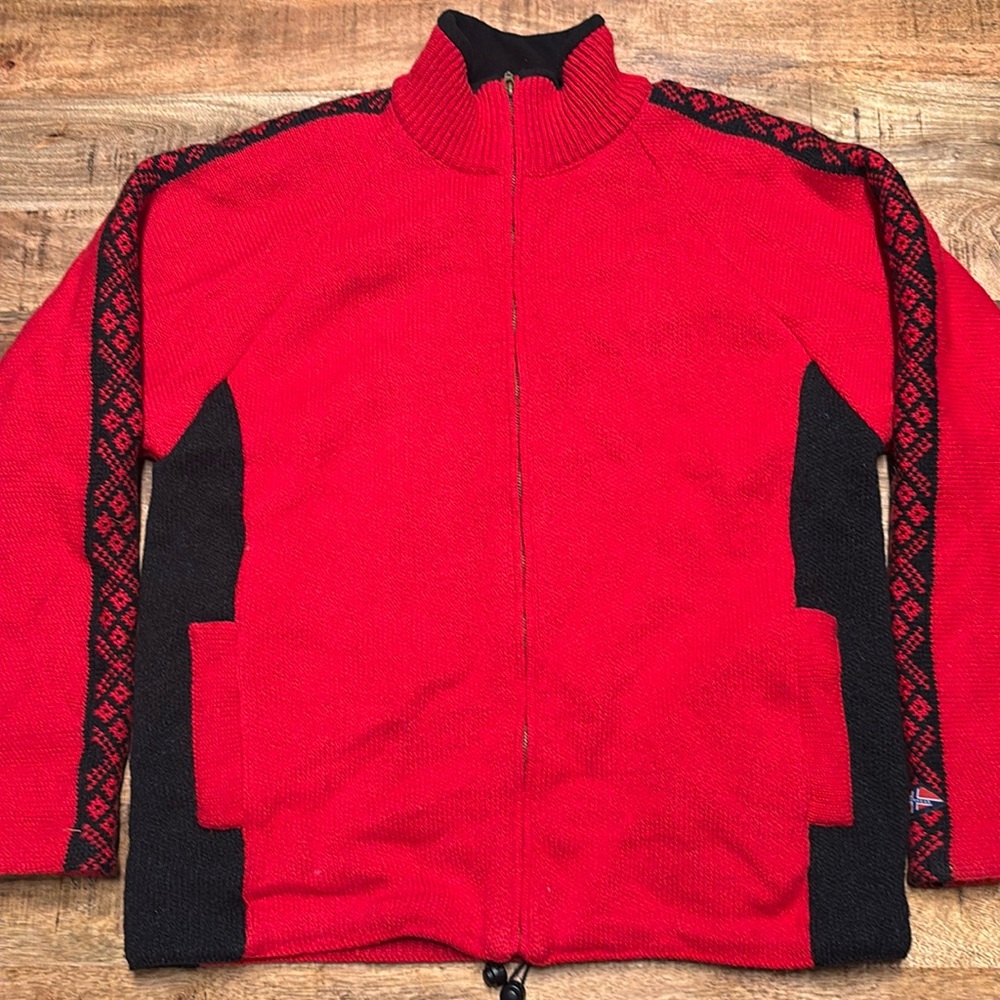 Vintage Norsk Wear Mens Medium Nordic Wool Sweater Red (1)